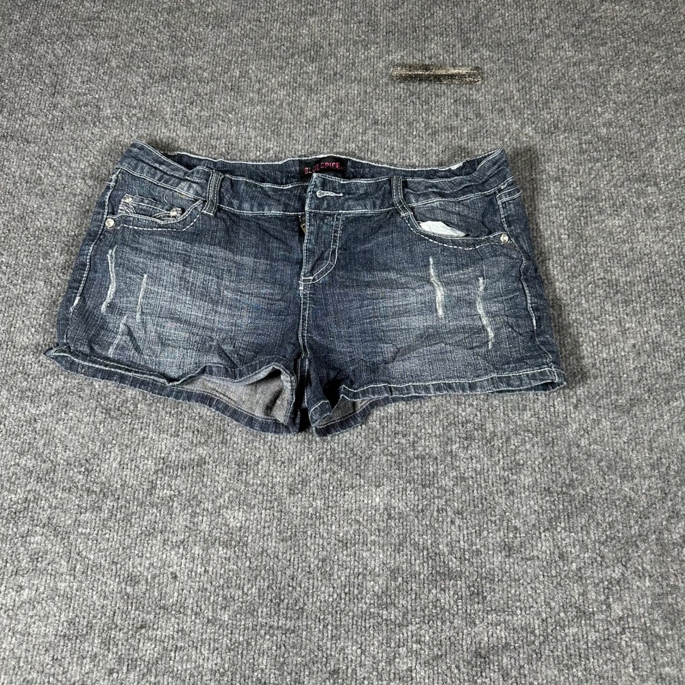 Blue Spice Denim Shorts Womens Size 11 Dark Wash Low Rise Embellished Casual